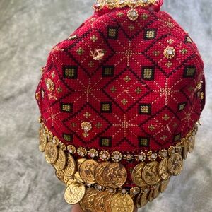 Traditional Red Embroidered Coin Accent Headpiece